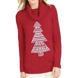 Talbots Red White Christmas Tree Sweater Size LP